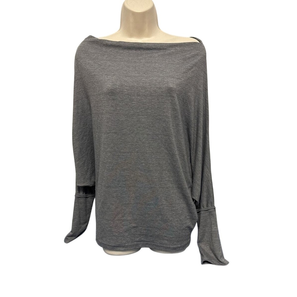 Neely‎ Womens Heathered Grey Boat Neck Dolman Batwing Sleeve Knit Top OS